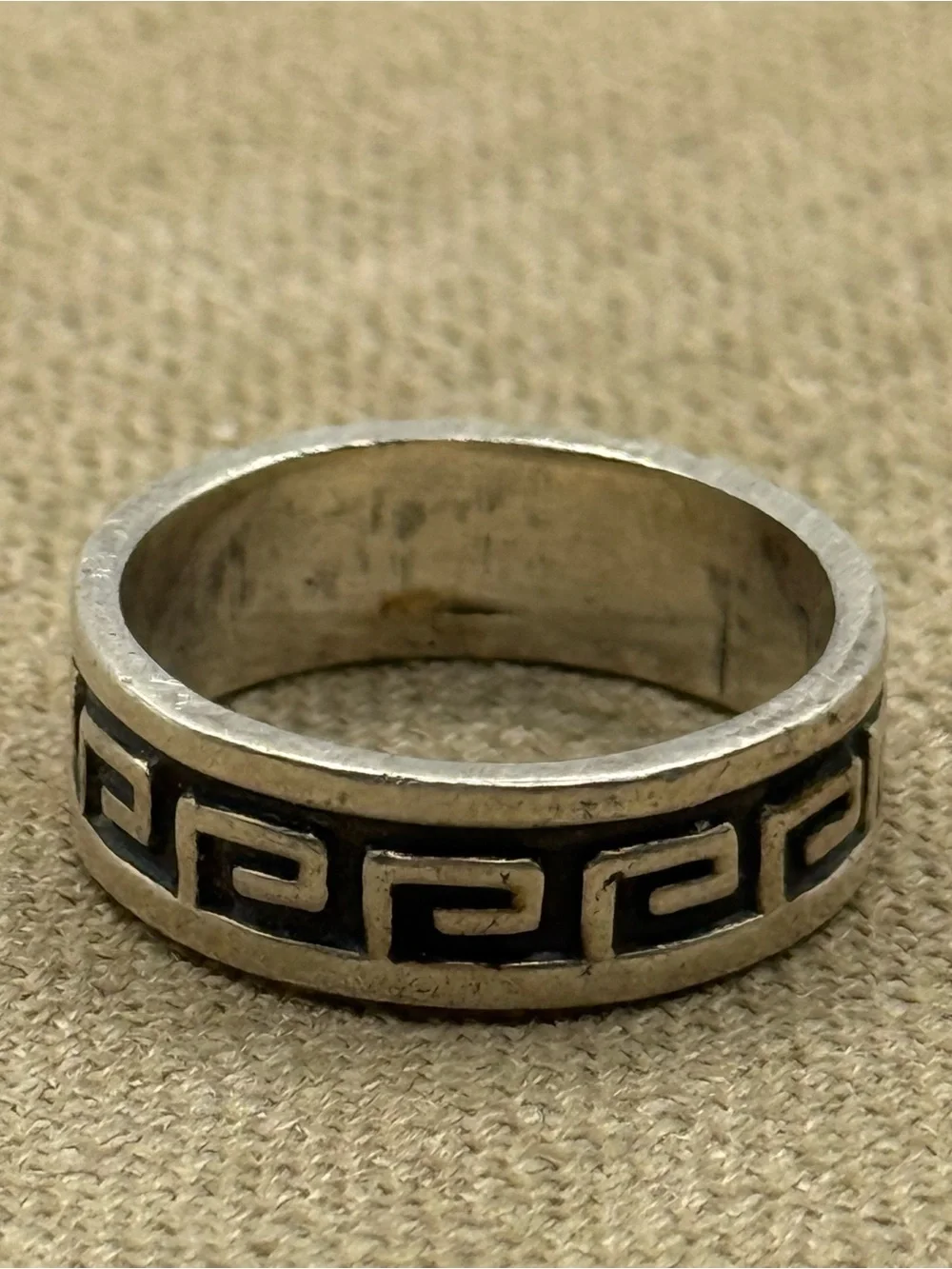 Mexico Sterling-Style Greek Key Silver Men's Band Ring